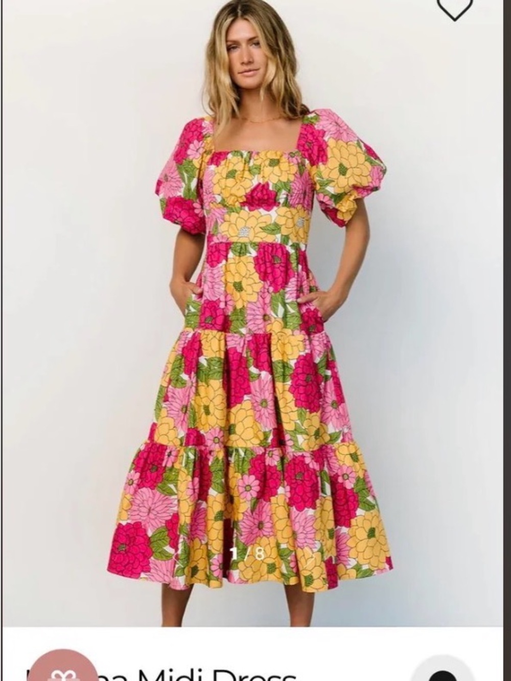 Baltic Born Kalena Red & Yellow Floral Puff-Sleeve Midi Dress Large